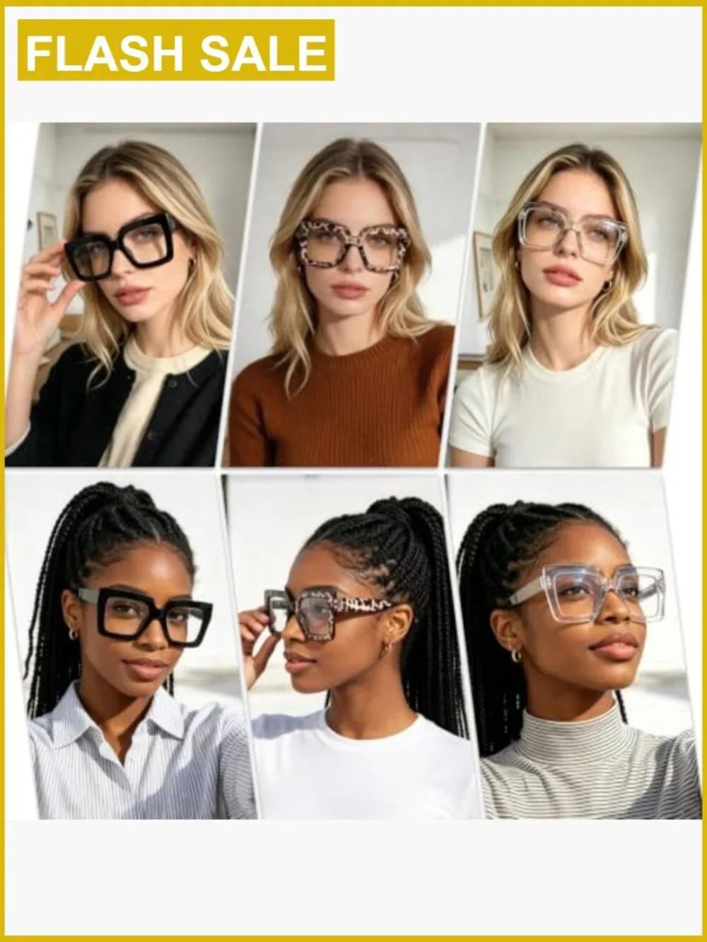 3-Pack Oversized Square Blue Light Glasses Big Frame Computer Eyewear